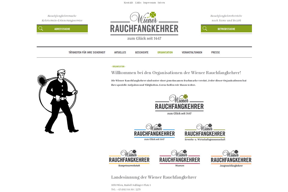 Website Landesinnung der Wiener Rauchfangkehrer