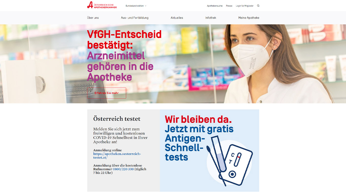 Screenshot: Startseite Österreichische Apothekerkammer Screenshot: Startseite Österreichische Apothekerkammer