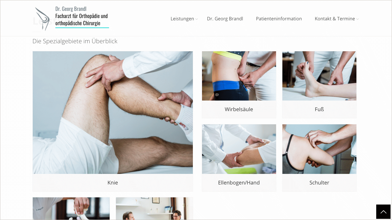 Leistungsübersicht: Website Orthopädische Chirurgie Dr. Georg Brandl