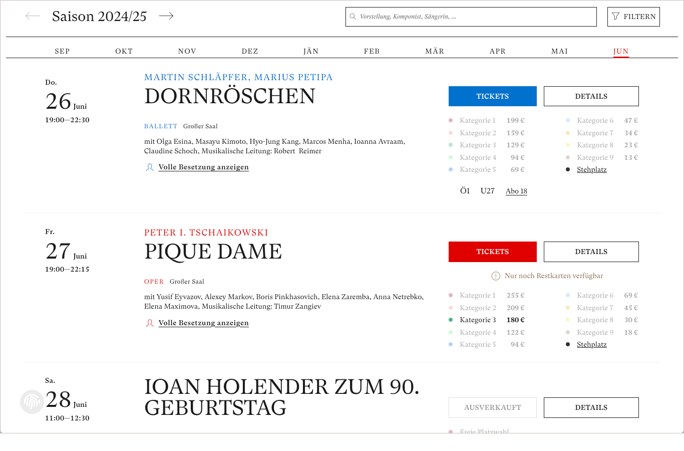 Spielplan Website Wiener Staatsoper Screenshot Spielplan Website Wiener Staatsoper