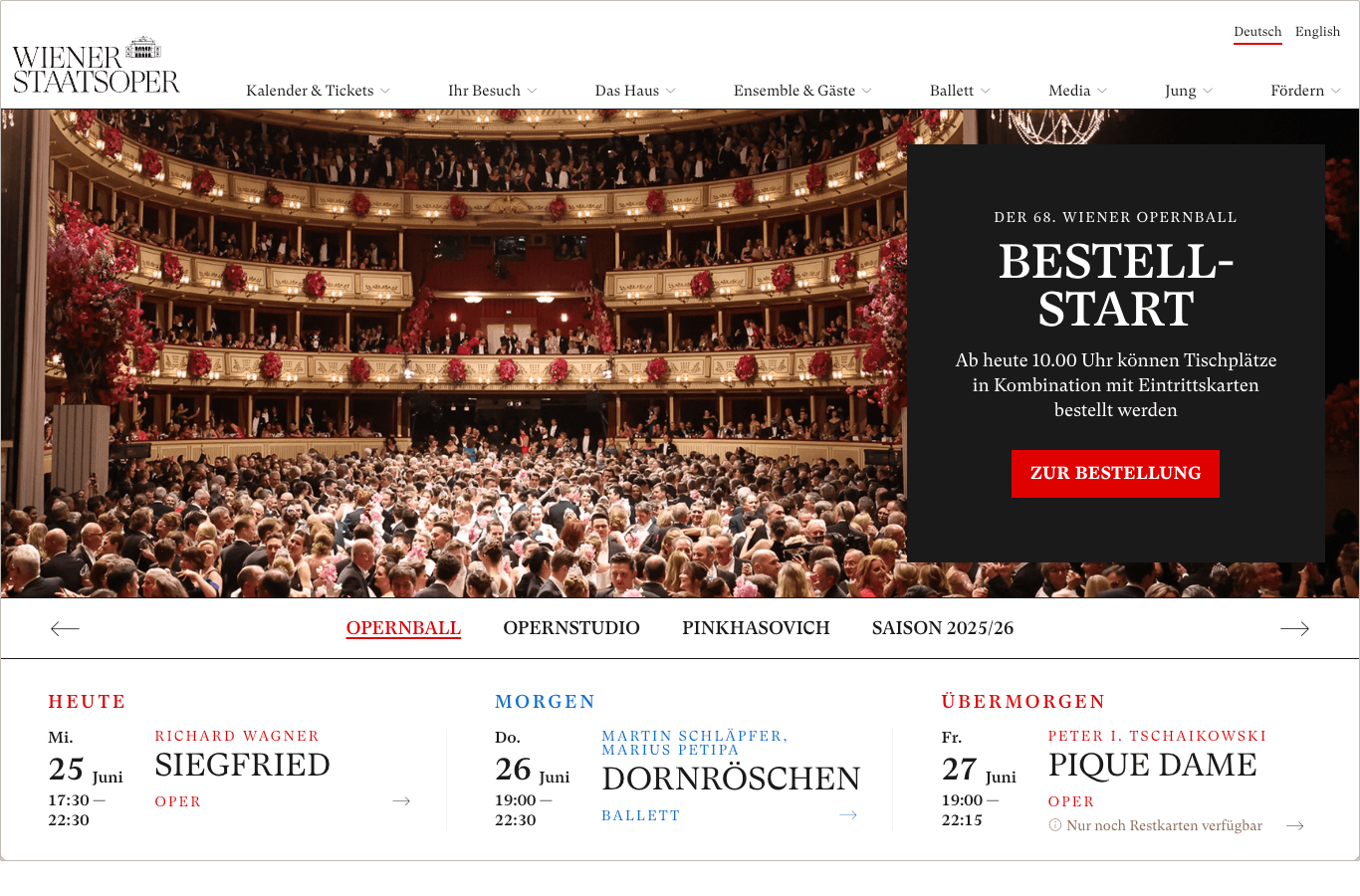 Startseite Website Wiener Staatsoper Screenshot Startseite Website Wiener Staatsoper