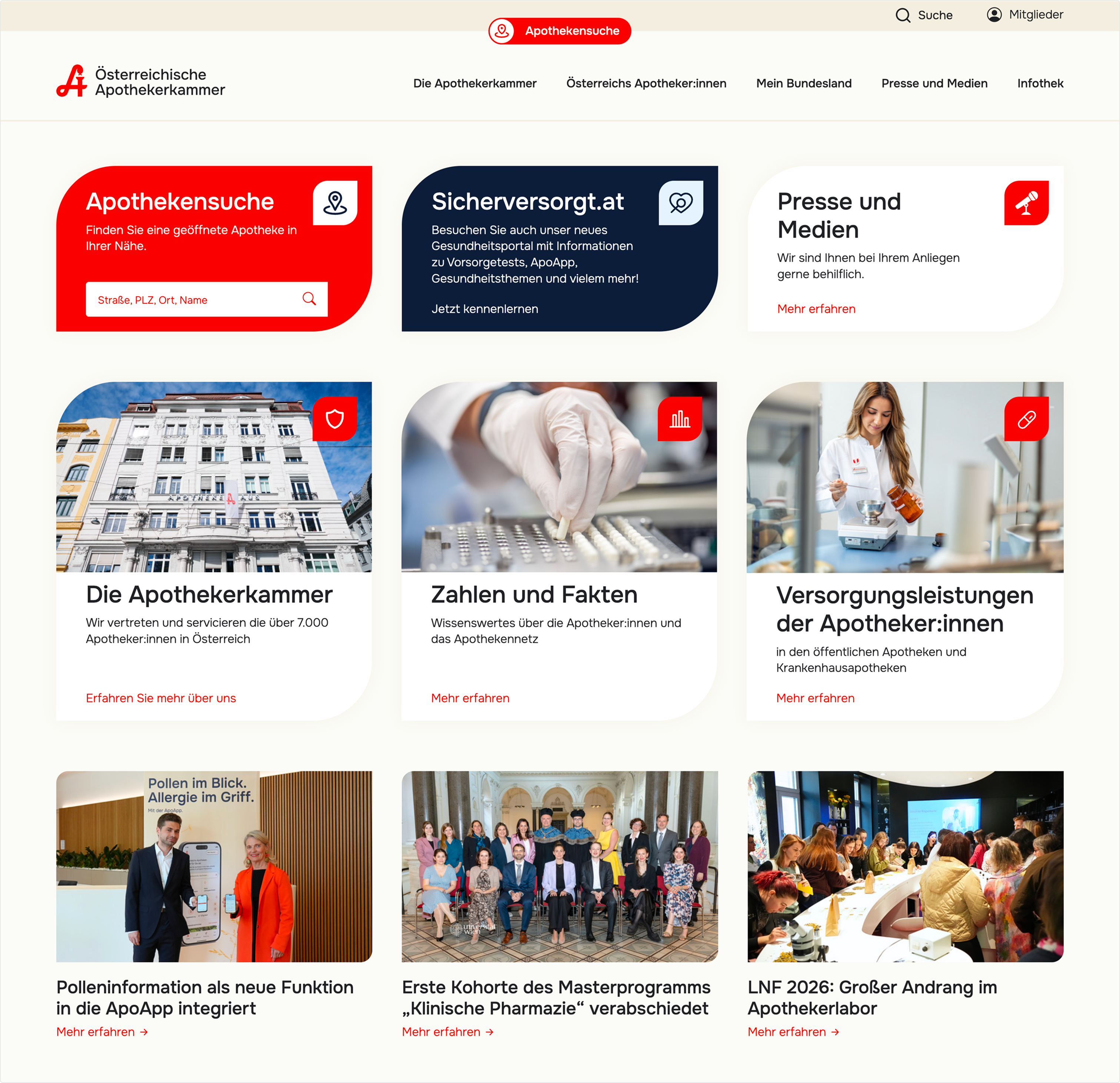 Startseite Österreichische Apothekerkammer Screenshot: Startseite Österreichische Apothekerkammer