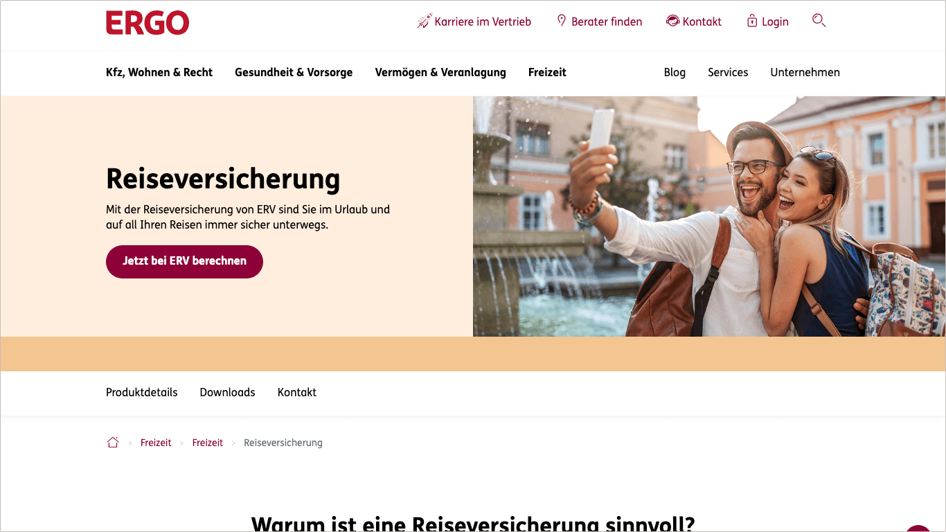 Screenshot Website ERGO-Versicherung Landingpage