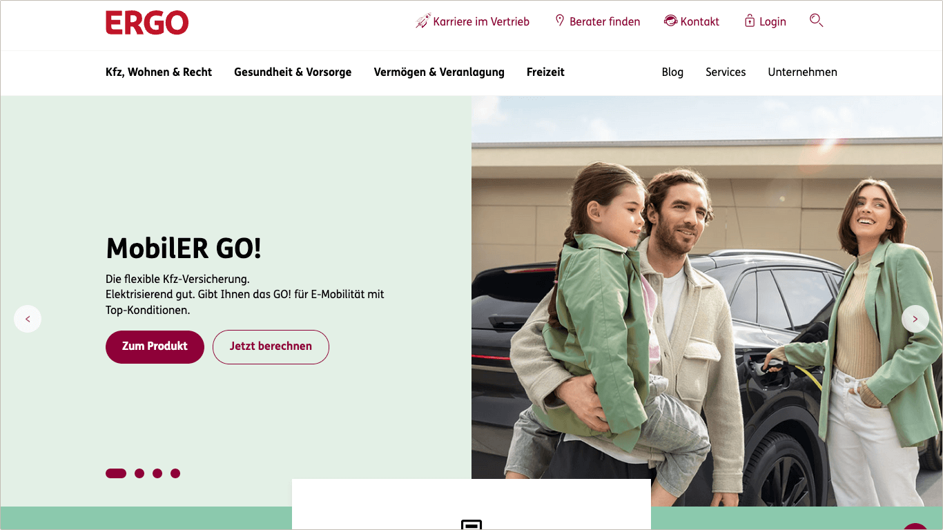 Screenshot Website ERGO-Versicherung Startseite