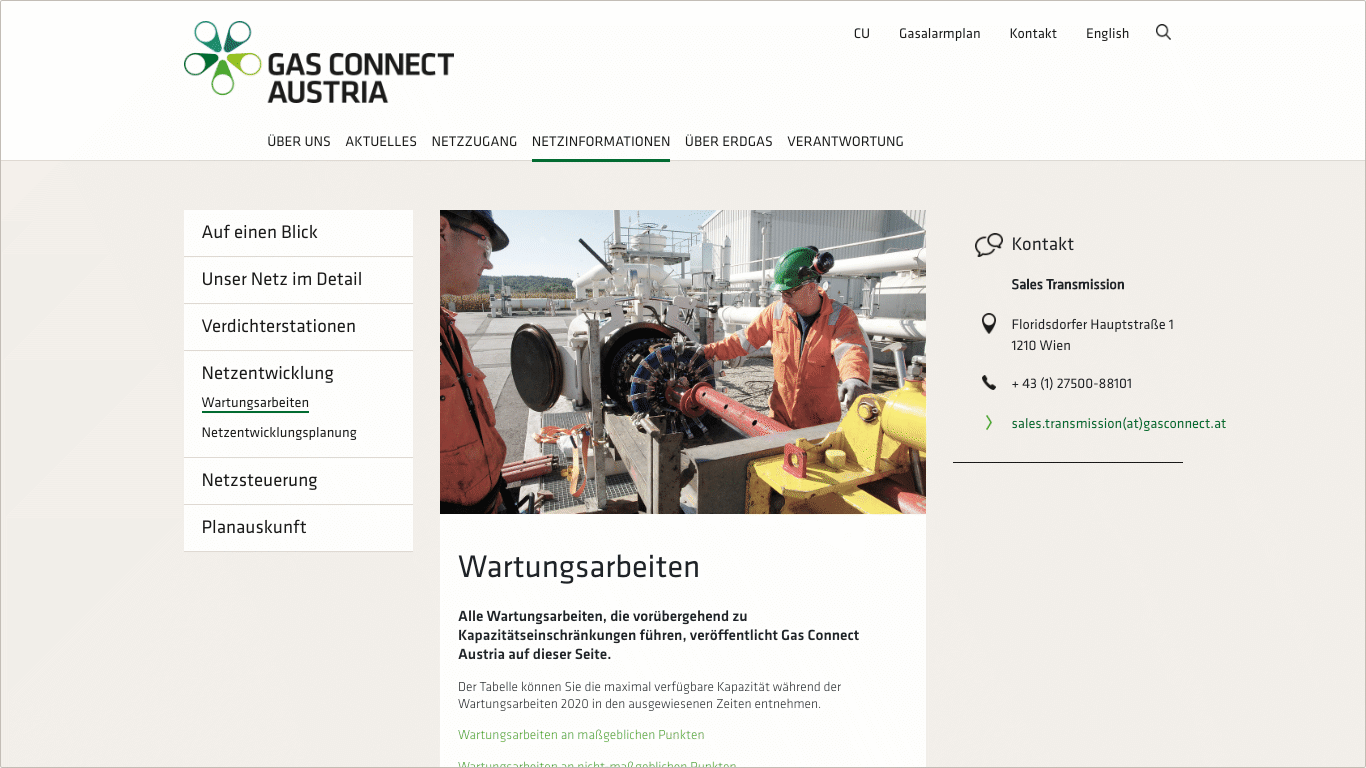 Website Gas Connect Austria: Content