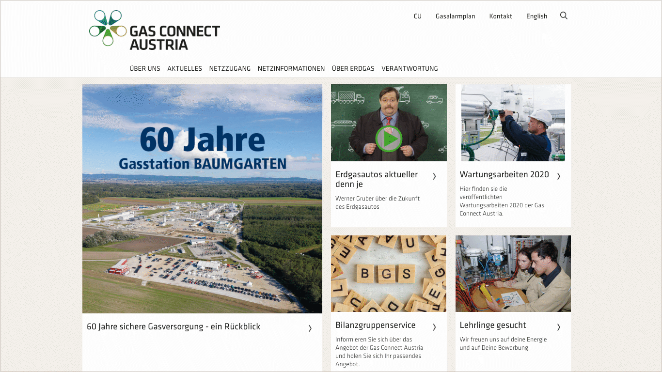 Website Gas Connect Austria: Startseite