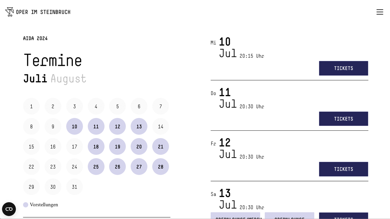 Screenshot Website Oper im Steinbruch: Spielplan