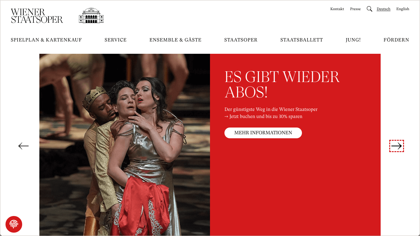 Screenshot Startseite Website Wiener Staatsoper