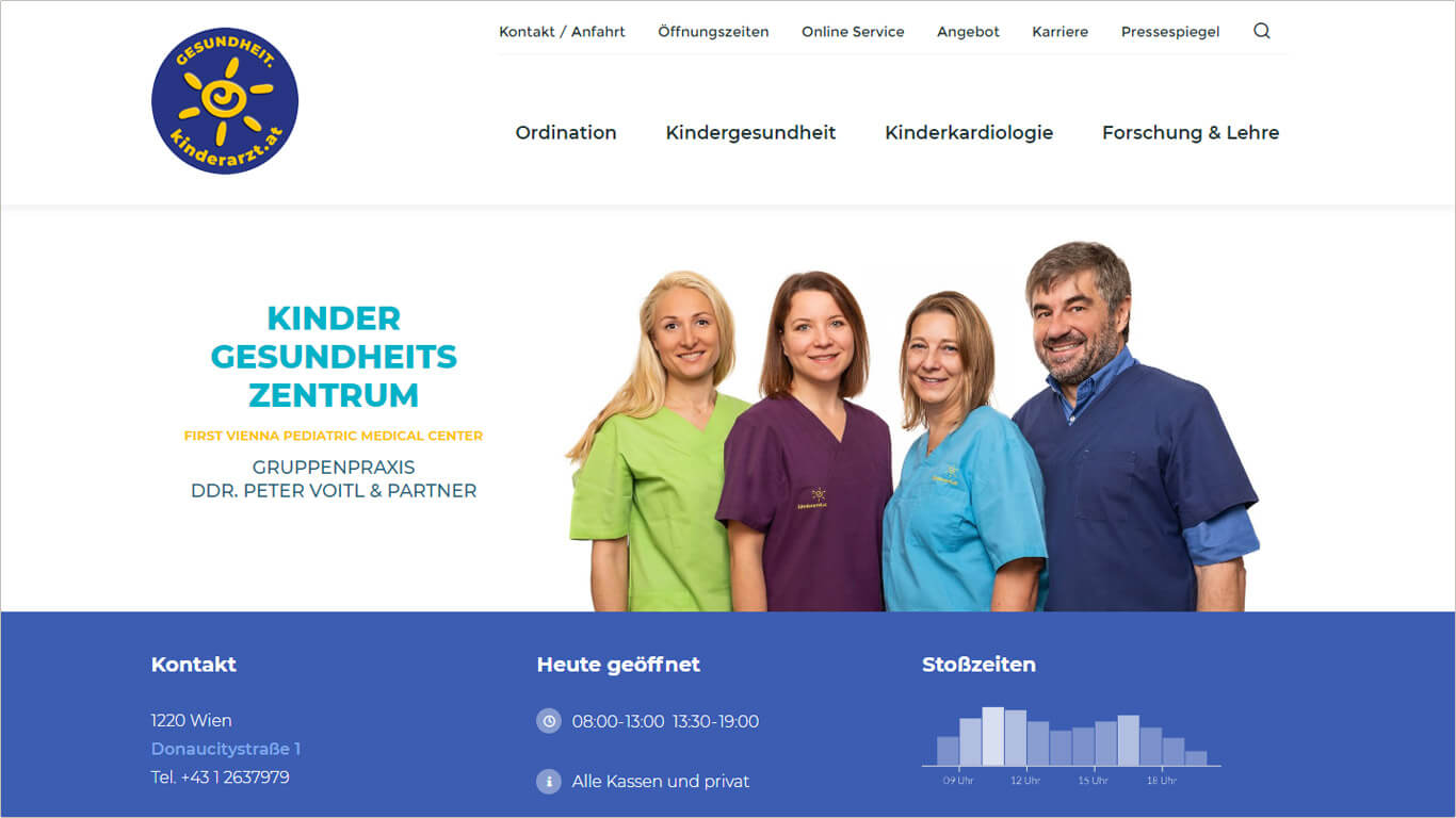 Screenshot der Website des Kinderarztes DDr. Voitl und seiner Gruppenpraxis für Kinder- und Jugendheilkunde