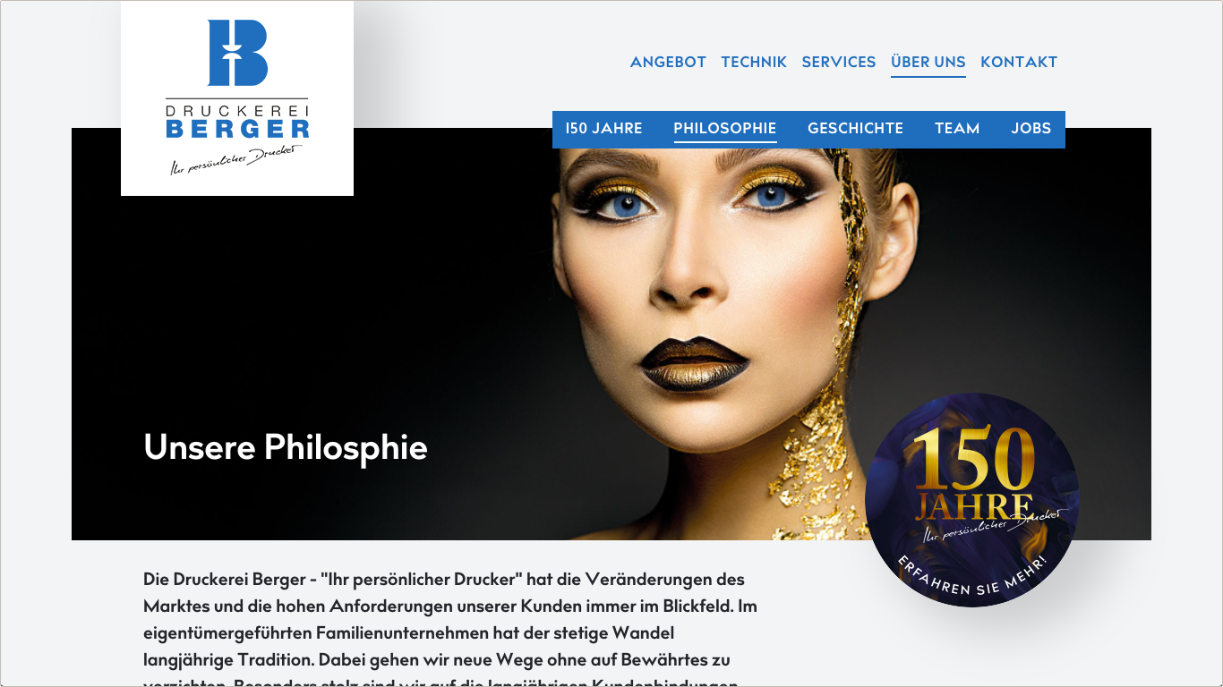 Responsive Website Druckerei Berger – 150 Jahre Geschichte